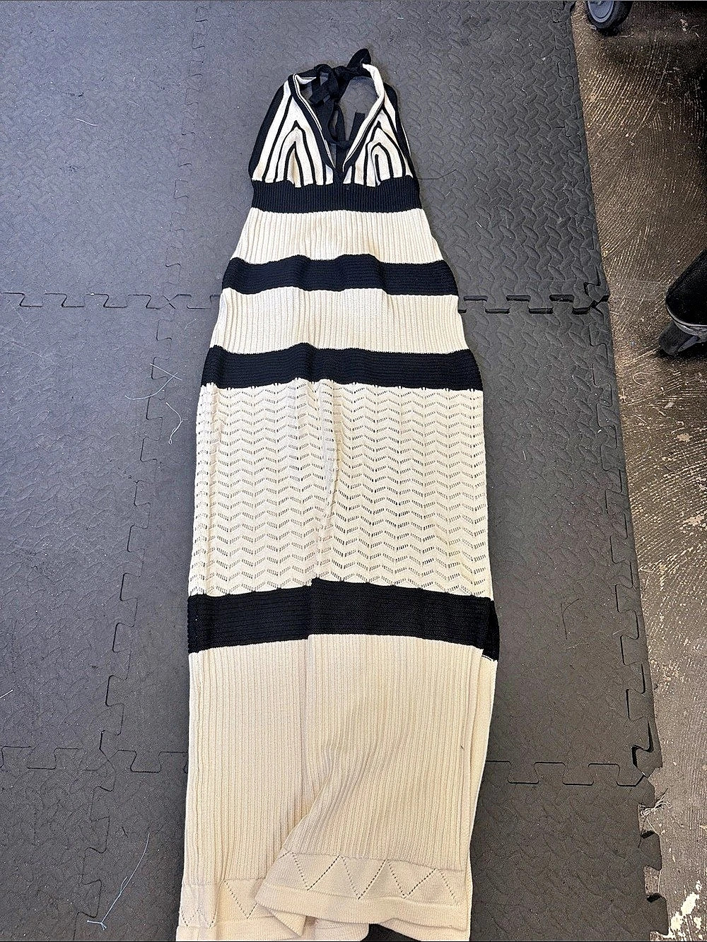 Pink Lily halter Striped Maxi Dress in Cream & Black
